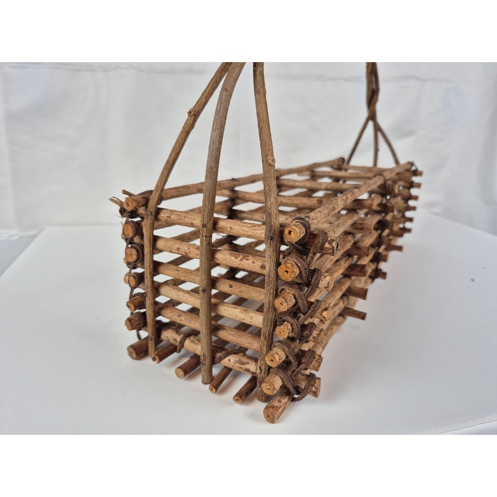 Large Vintage Rustic Twig Wood Basket Trug Primitive Farmhouse Cabin Decor - Picture 5 of 9